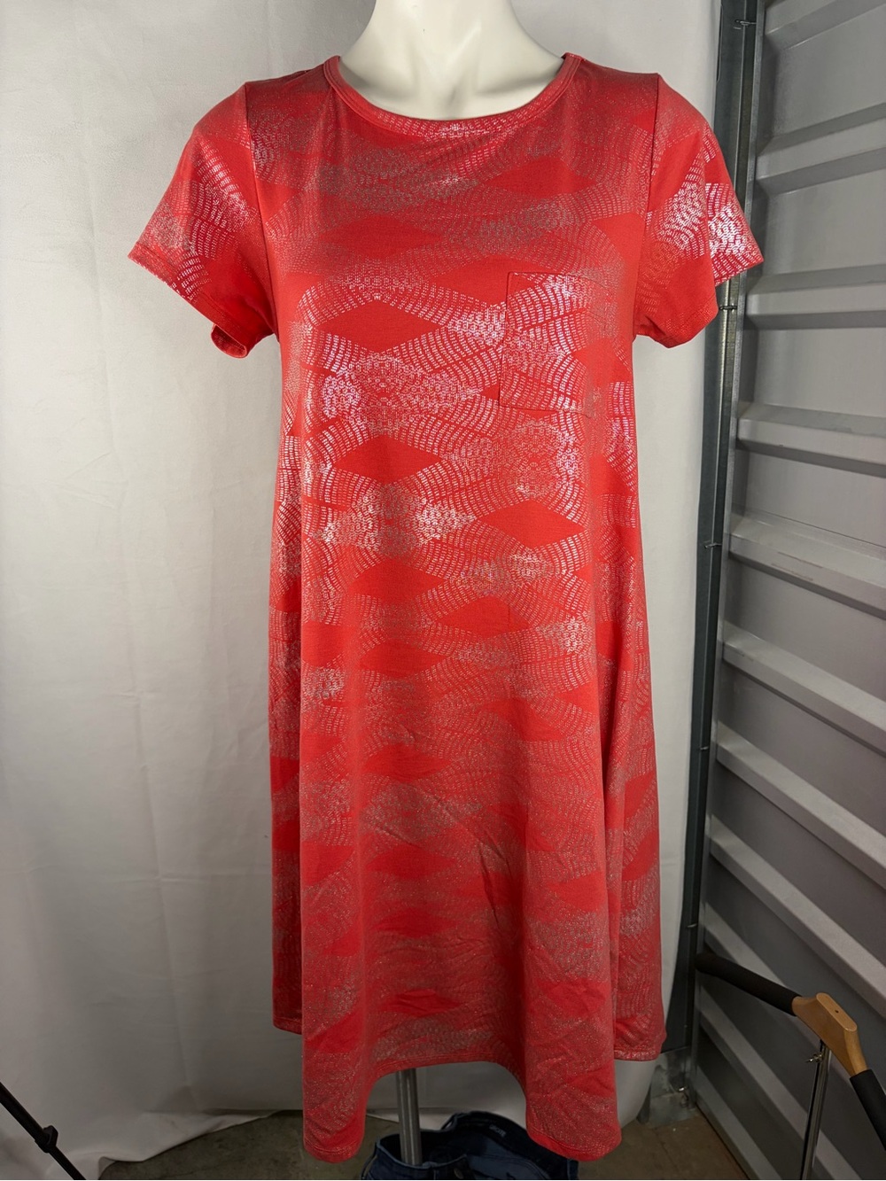 LuLaRoe Coral Red Short-Sleeve Swing Dress
